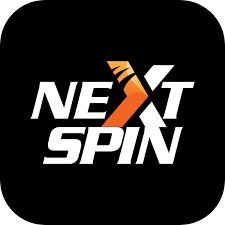 nextspin โลโก้แบรนด์สีขาวบนพื้นดำ